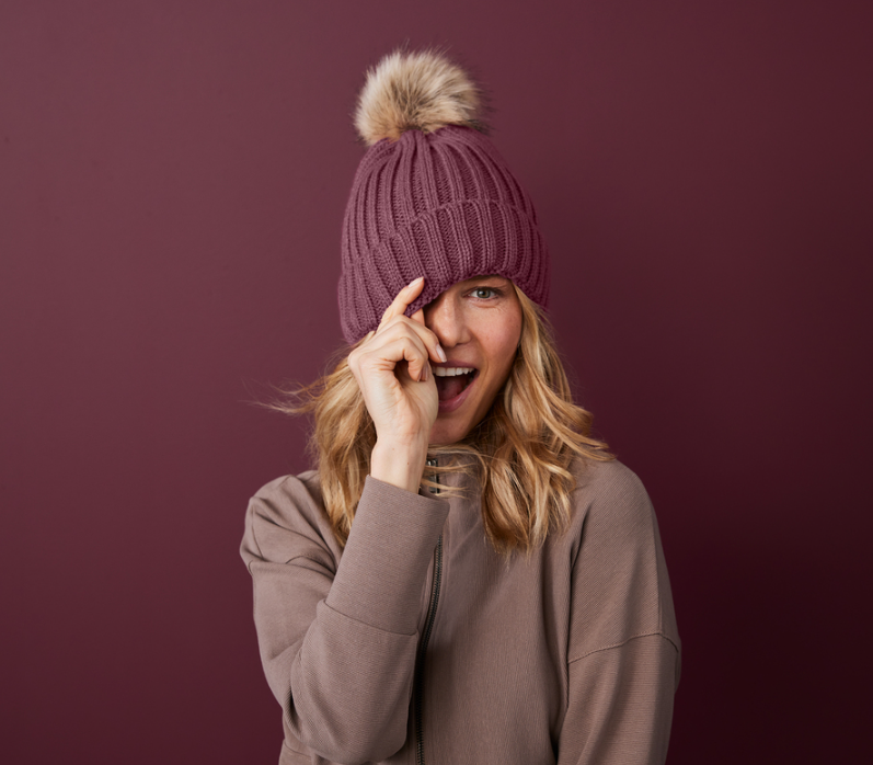 Mad River - Wholesale Beanie - Women's - Faux Fur Pom Beanie with Custom Vegan Leather Patch9