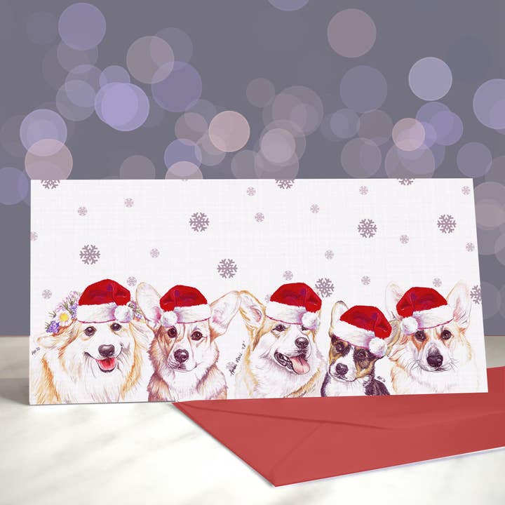 Pembroke Welsh Corgi - Jul lykønskningskort for engroshandel hos Amber Marie Studio
