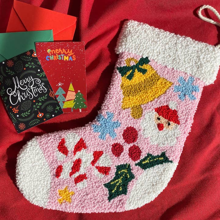 Calcetín navideño con aguja perforadora, medias navideñas para venta al por mayor de Fireflypunch