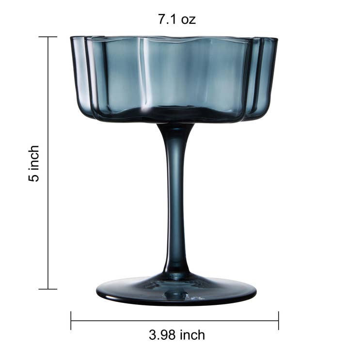 The Wine Savant / Khen Glassware - Wholesale Cocktail/Liquor Glass - Flower Wave Coupe Cocktail Glasses | Set of 6 | Muted Colors2