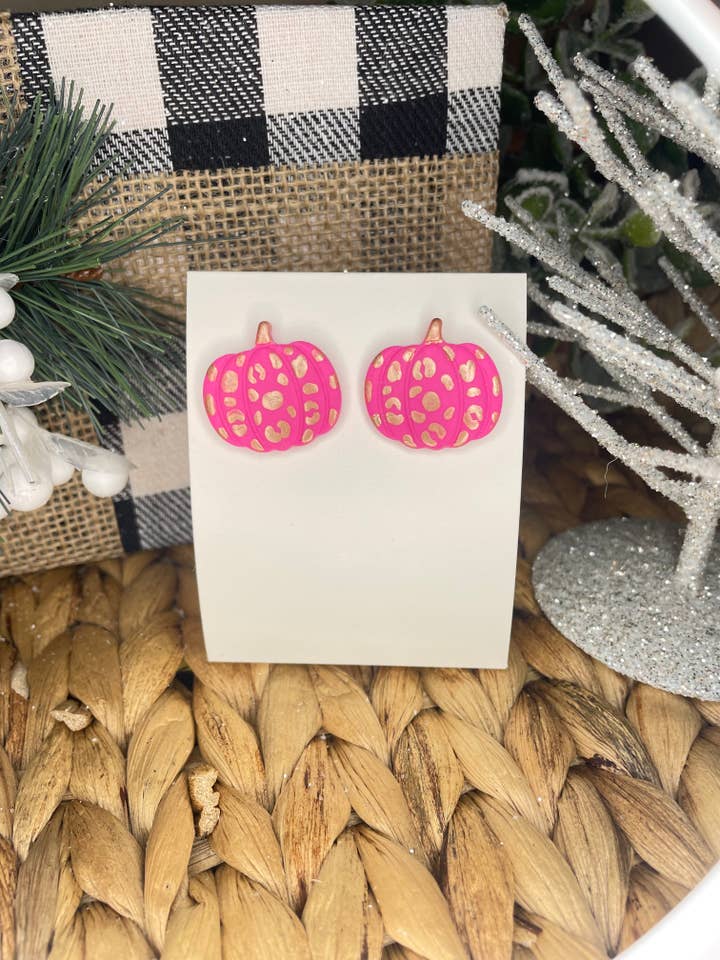 Brincos de Barro Artesanal Rosa/Ouro Leopardo por atacado de KBH CREATIONS