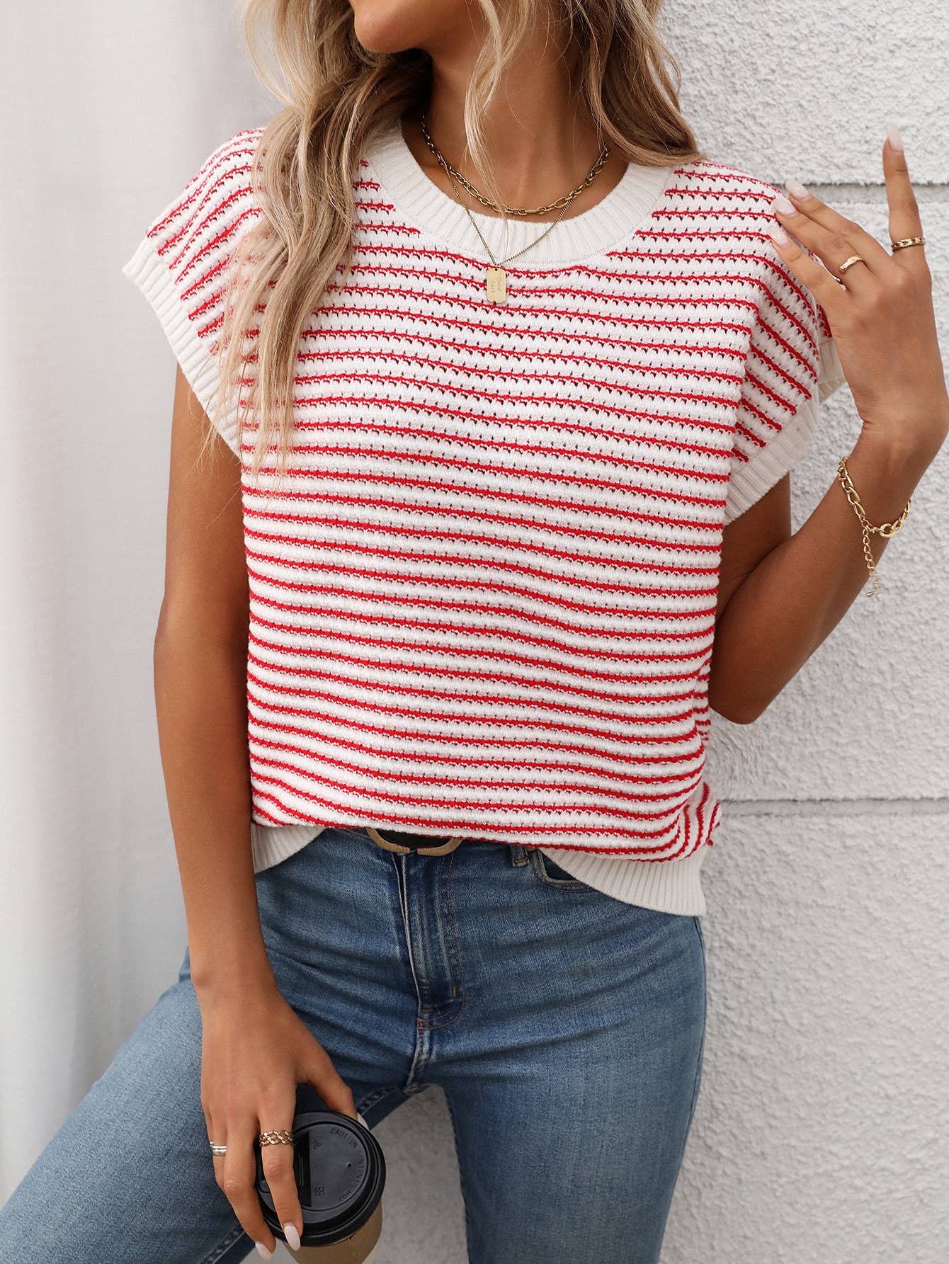 Hope & Sunshine - Vendita all'ingrosso Top in maglia - Donna - Top a righe lavorato a maglia6