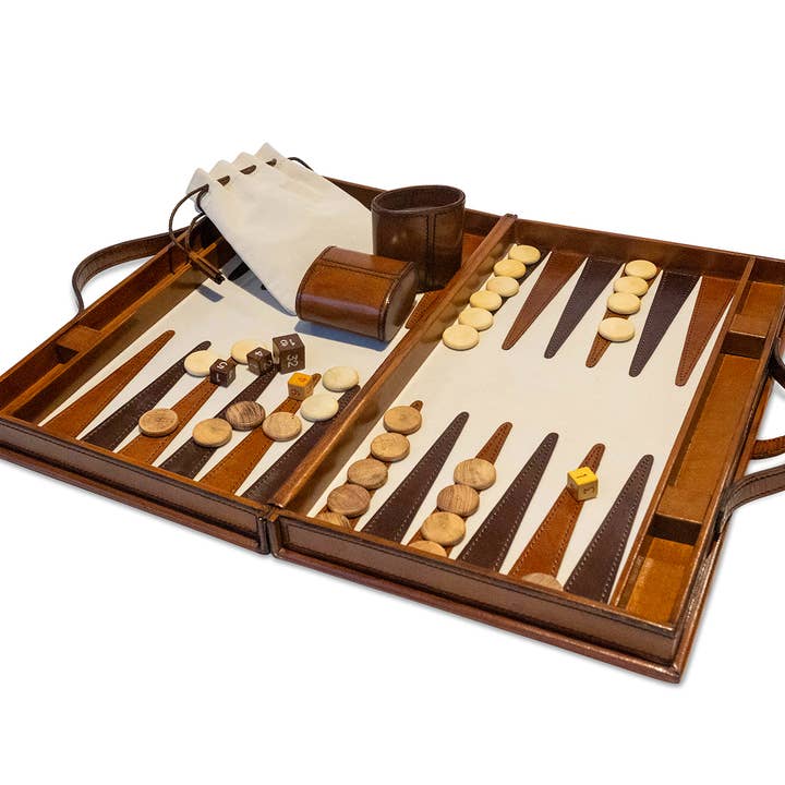 Roberts and Dore - Wholesale Board Game - Cognac Leather Backgammon Set1