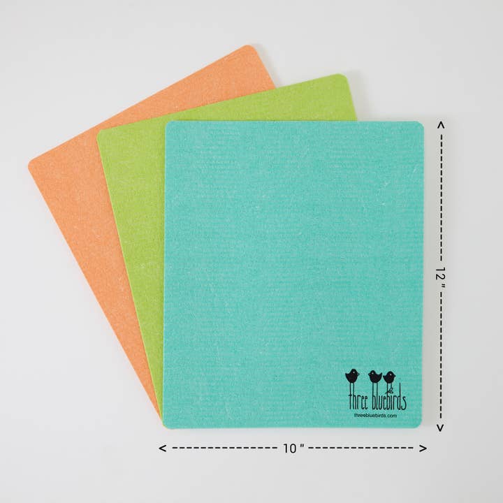 Three Bluebirds Swedish Dishcloths - Wholesale Dishcloth - Large Size Swedish Dishcloths (10 x 12 in), Set of 3