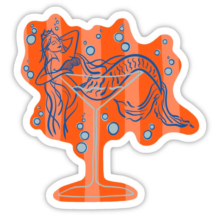 Martini Mermaid Sticker for wholesale by Olive Street Collective