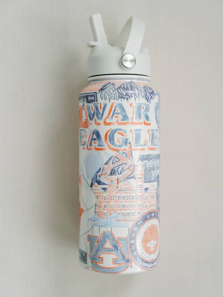 Bottiglia d'acqua isolata Auburn University da 32 oz per la vendita all'ingrosso da parte di Gracefully Made Art