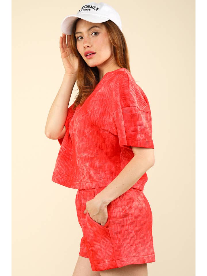 VERY J – Engroshandel Loungesæt - Dame – NT11780SET-Quiltet vasket behagelig striktop og shorts sæt4