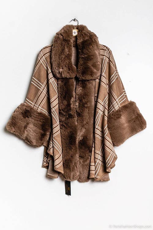 LOOWIE - Wholesale Poncho - Women's - 51023 Loowie Plaid Faux Fur Poncho2
