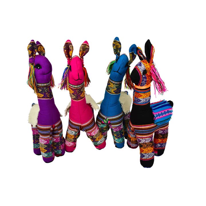 Poupée lama Manta, créature tissée en coton assortie multicolore pour la vente par Sanyork Fair Trade