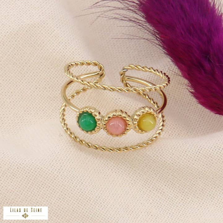 Lilas de Seine - Wholesale Multi-Stone Ring - Ethnic multi-row stone ring in steel 0423167