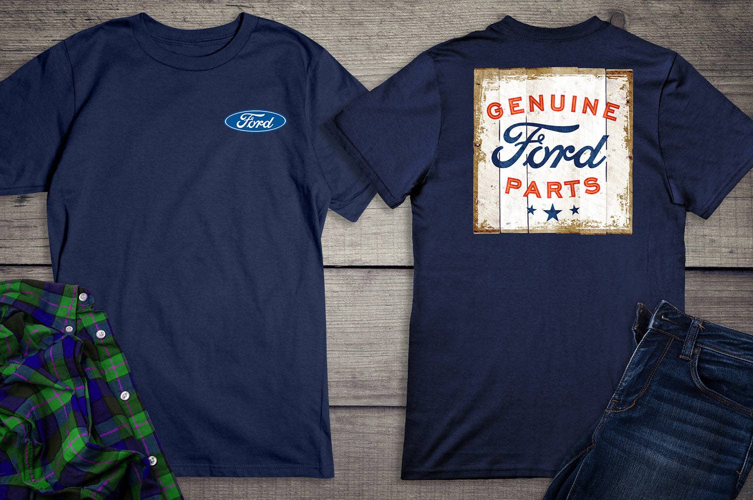 Artopia - Wholesale Screen Printed T-Shirt - Unisex - Ford Motor Company, Genuine Ford Parts Logo Distressed Sign T-Shirt5
