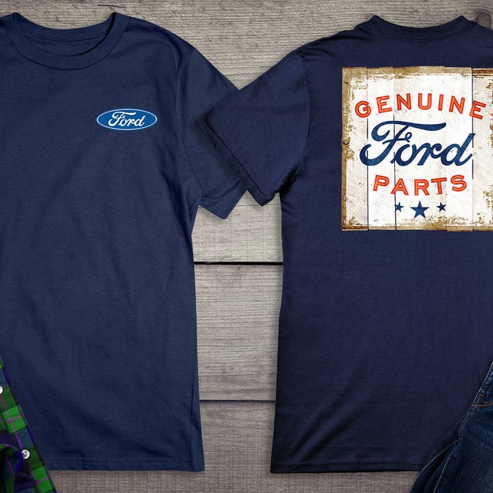 Artopia - Wholesale Screen Printed T-Shirt - Unisex - Ford Motor Company, Genuine Ford Parts Logo Distressed Sign T-Shirt5