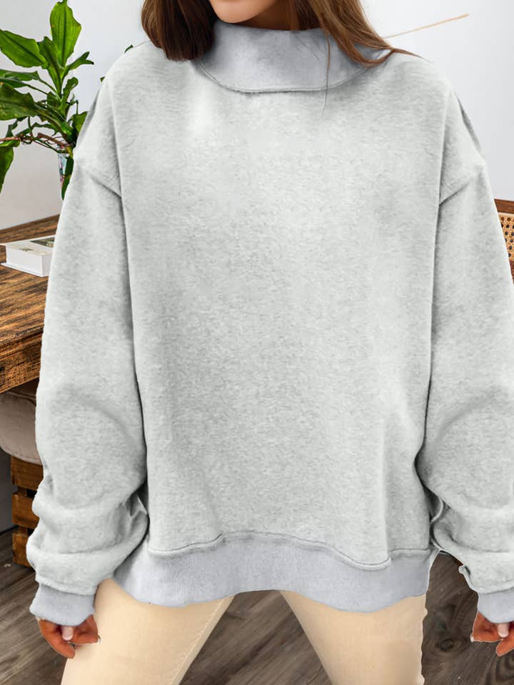 Oversize Drop Shoulder Reversible Mock Neck Sweatshirt for wholesale by fashionworks