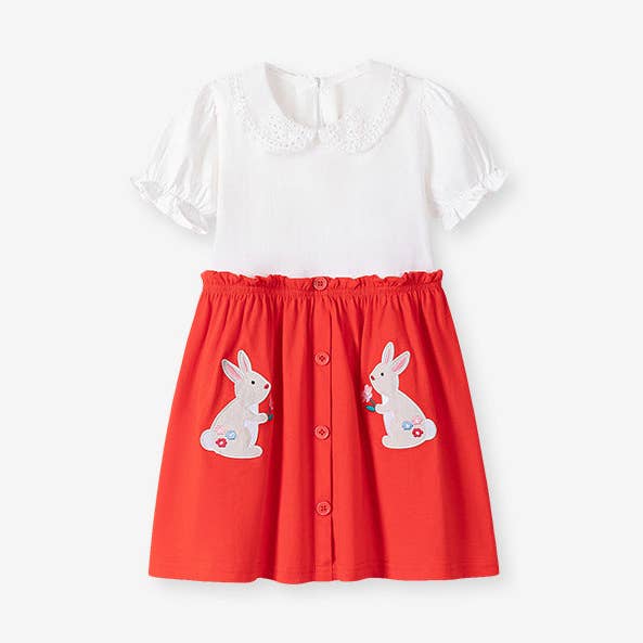 Summer Arrival Baby Girls Cute Color Patchwork Rabbits Pattern Short Sleeves Dress for wholesale by MyKids-USA®