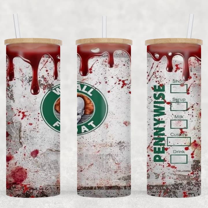 Dripping Blood IT Pennywise Funny Starbucks Spooky Halloween Tumbler Koozie for wholesale by BreakOut Outfitters