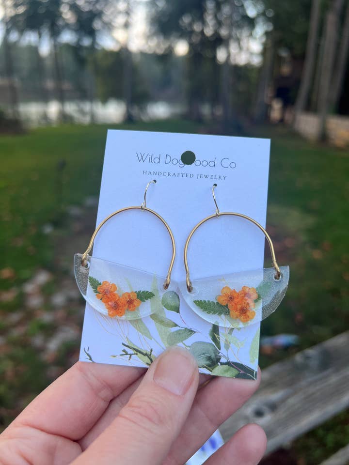 Arched brass connector real orange flower for wholesale by Wild Dogwood Co