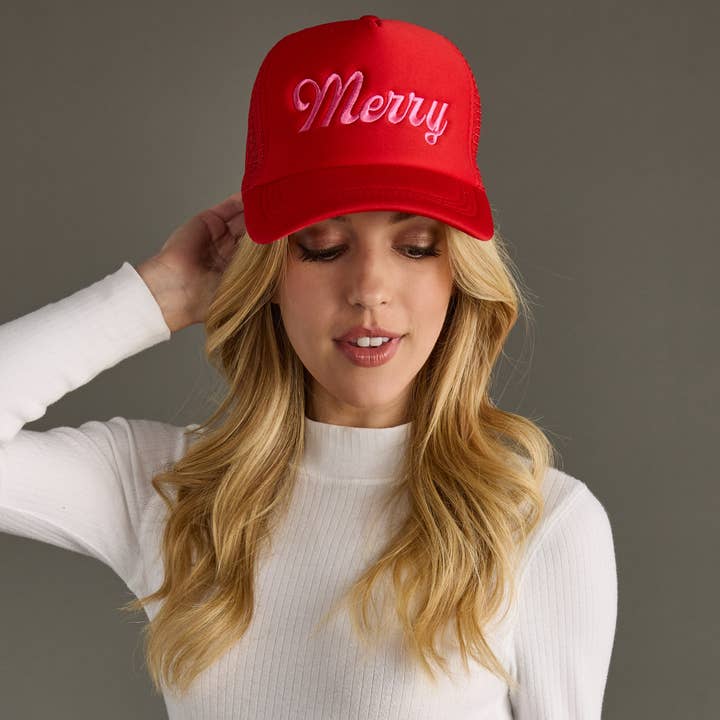 Panache Apparel Co. – wholesale Truckerkeps – Dam – Röd & Rosa Merry Truckerkeps