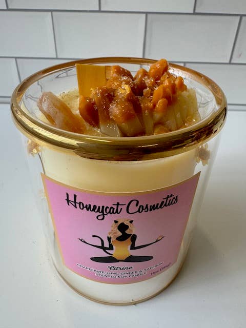 Bougie parfumée au citron/citronnelle et gingembre pour la vente par Honeycat Cosmetics