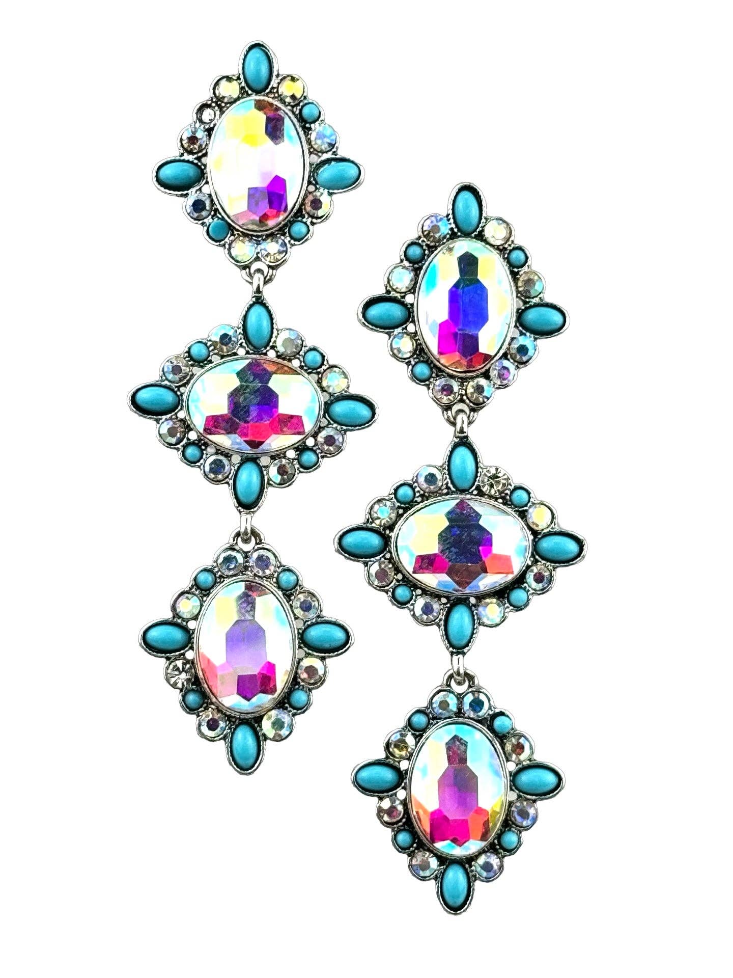 Pink Panache Brands - Wholesale Dangle Earrings - Western triple oval rhinestone earring2