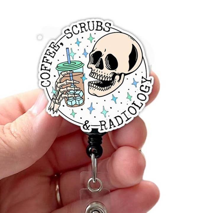 Porte-badge acrylique pour radiologie avec motif de gommage café, technicien en radiologie, radiographie pour la vente par Good Girl Gone Badge