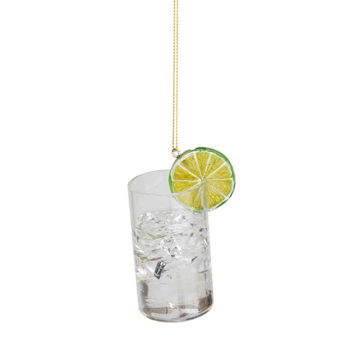 Silver Tree Home & Holiday - Wholesale Ornament - A17663: Glass gin&tonic,lime orn,3.5in