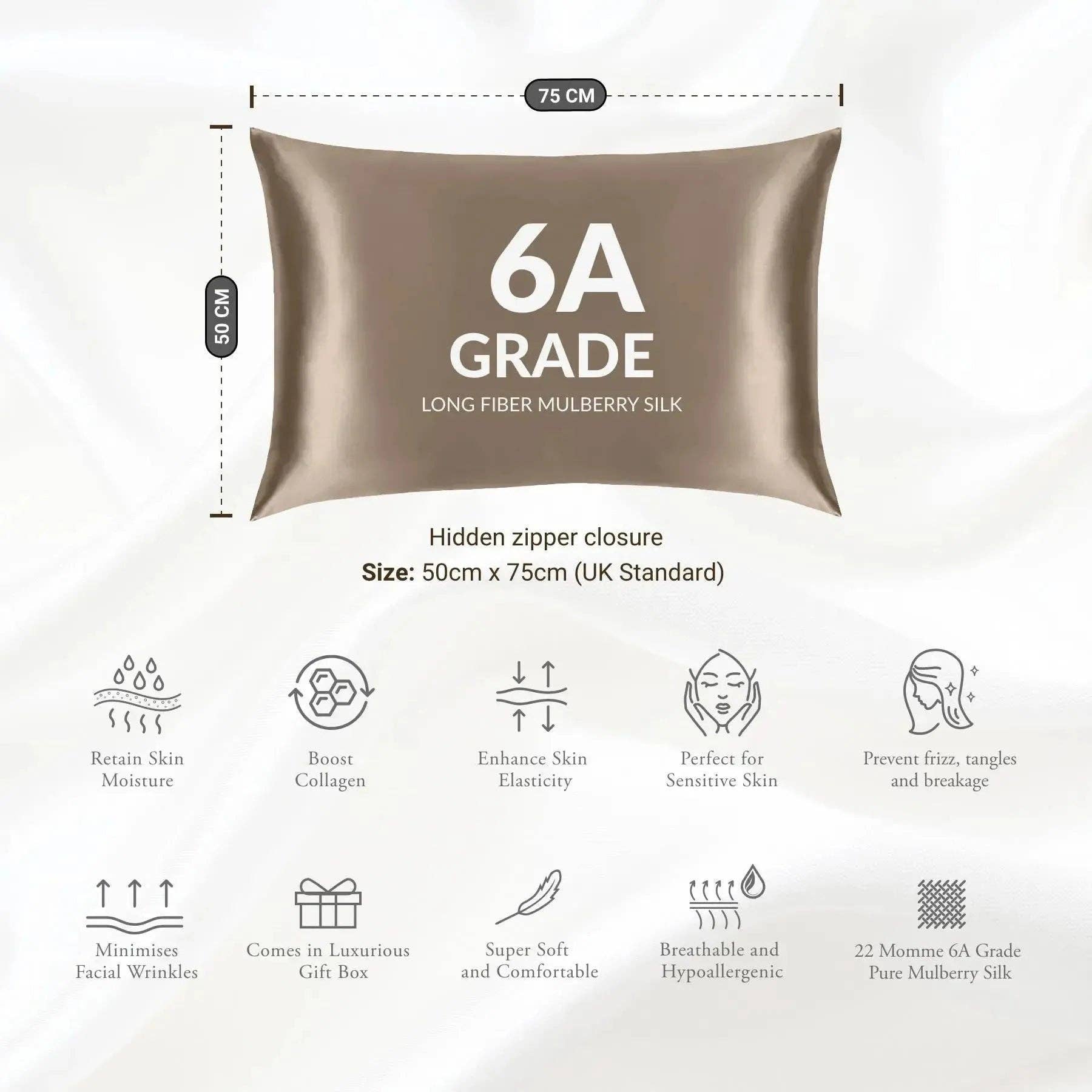 SilkSleek® – Engroshandel Hovedpudebetræk – Taupe silke pudebetræk9