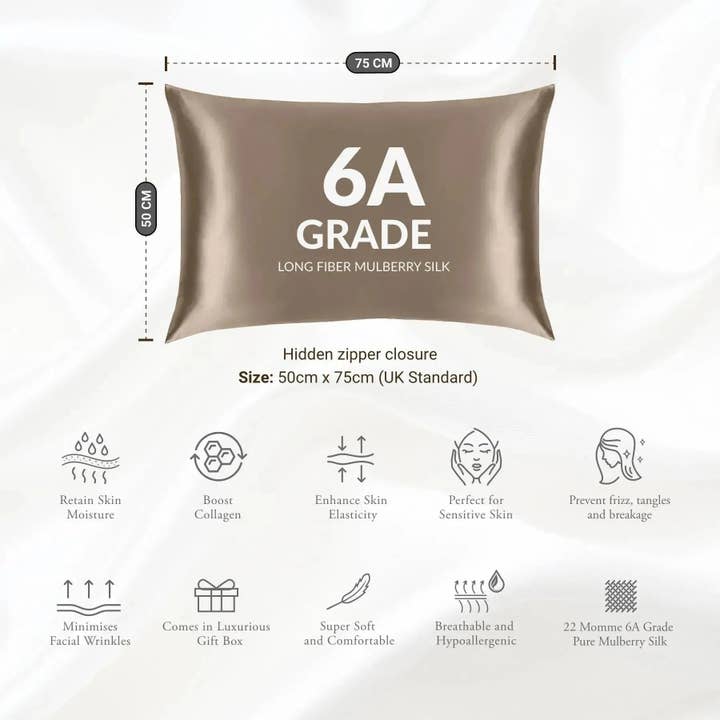 SilkSleek® – Engroshandel Hovedpudebetræk – Taupe silke pudebetræk9