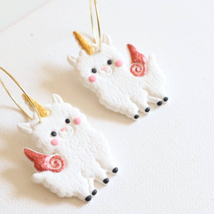Lily and Sparrow Clay - Wholesale Hoop Earrings - Pegasus Llama Unicorn Polymer Clay Hoops3