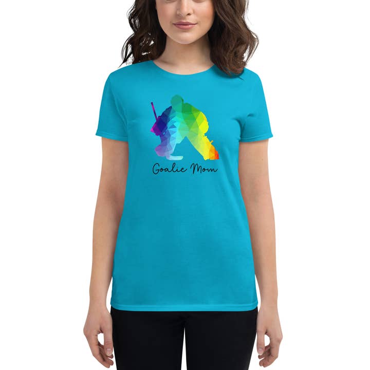 Celly Threads Hockey - Wholesale Screen Printed T-Shirt - Women's - Rainbow Goalie Mom Women's Short Sleeve T-shirt