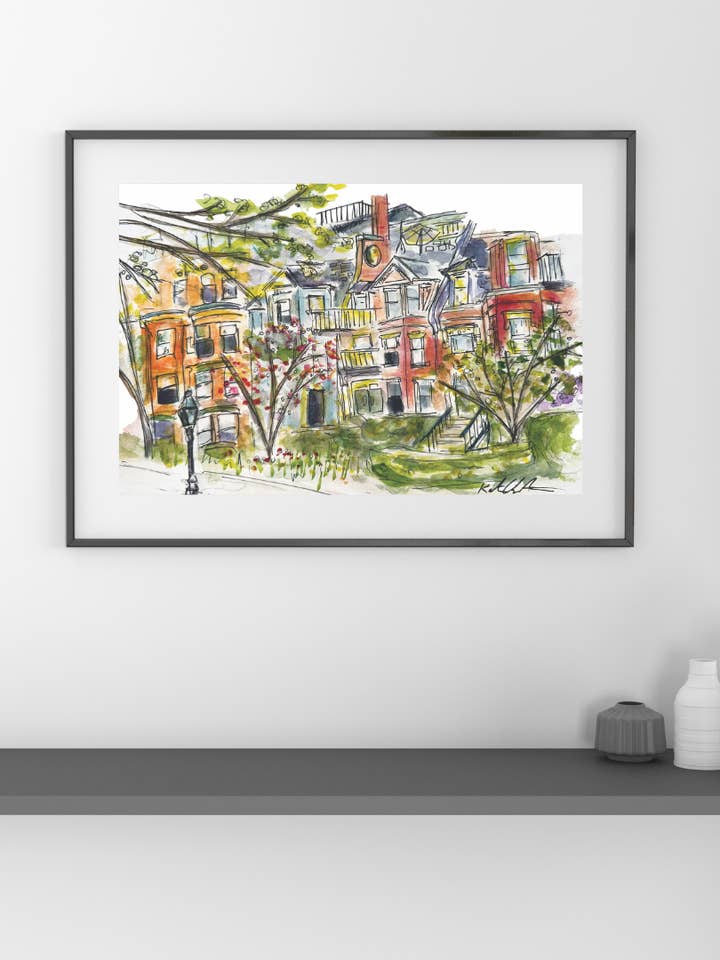 Boston Back Bay Watercolor Art Print – Brownstone Charm for wholesale by KEC Paints
