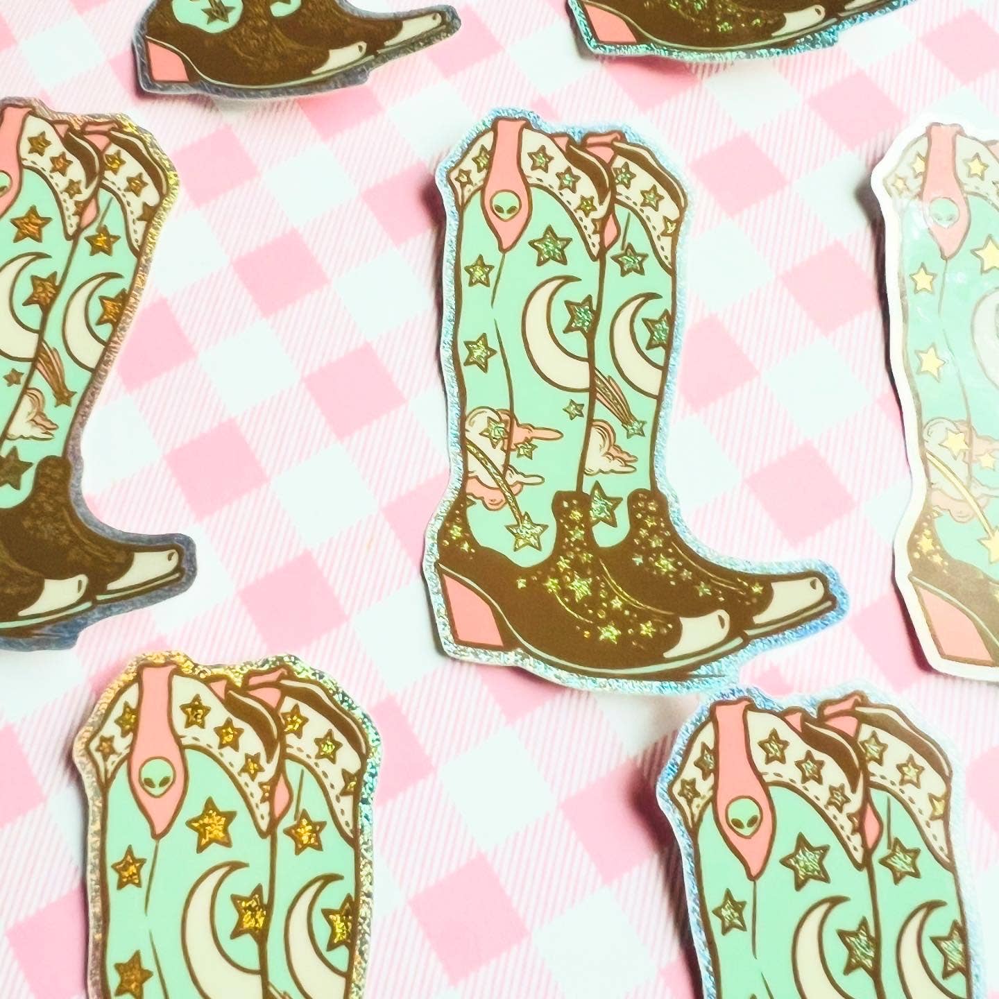 Fox and Brambles - Wholesale Sticker - Alien Cowboy Boots Glitter Sticker 3