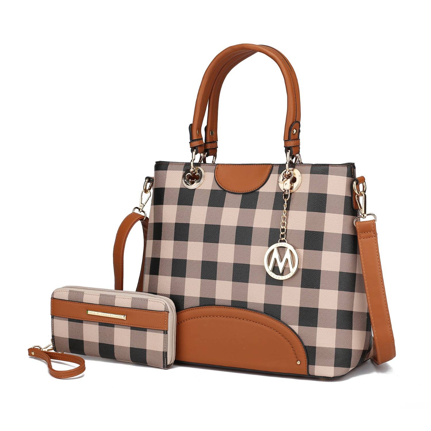 MKF Collection - Wholesale Top Handle Bag - Women's - Gabriella Checker vegan leather Handbag With Wallet by Mia K1