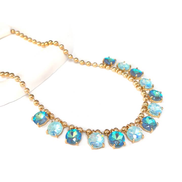 StarryNYC - Wholesale Beaded/pearl necklace - Crystal Glass Bead Dangle Station Ball Beaded Chain Necklace26