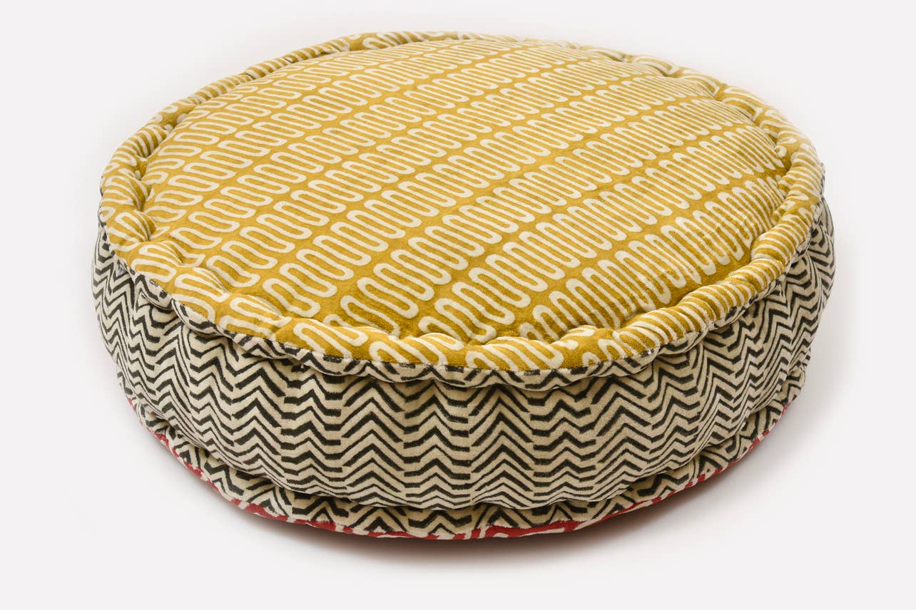 Verve Culture – Engroshandel Meditationsudstyr – Meditationspude med dobbeltsidet bloktryk - rund6