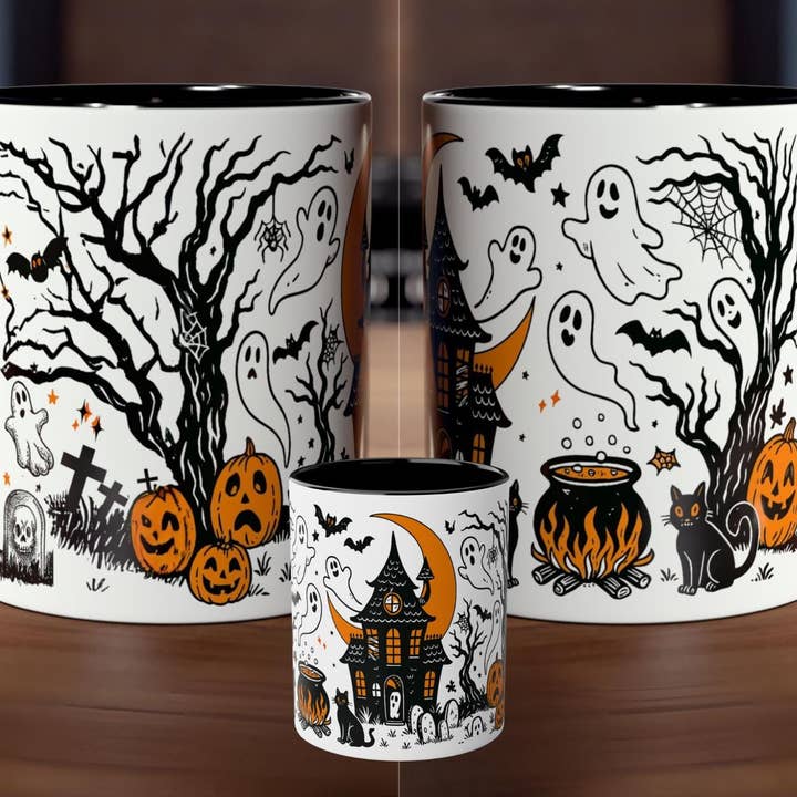 Geisterhafte Herrenhaus Vintage Halloween Tasse, Halloween Geister Tasse für den Großhandel von NVC Ecommerce LLC