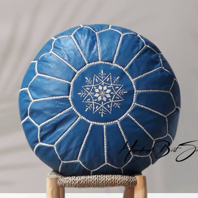 Marokkansk læderpuffe - Blå ufyldt for engroshandel hos HandmadeBestSeller