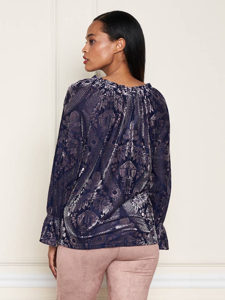 Blue Gray 5530-MAT Burnout Velvet Knit Peasant Top for wholesale on Faire6