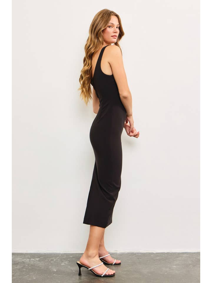 Black BACK SLIT FITTED SLEEVELESS LONG DRESS for wholesale on Faire
