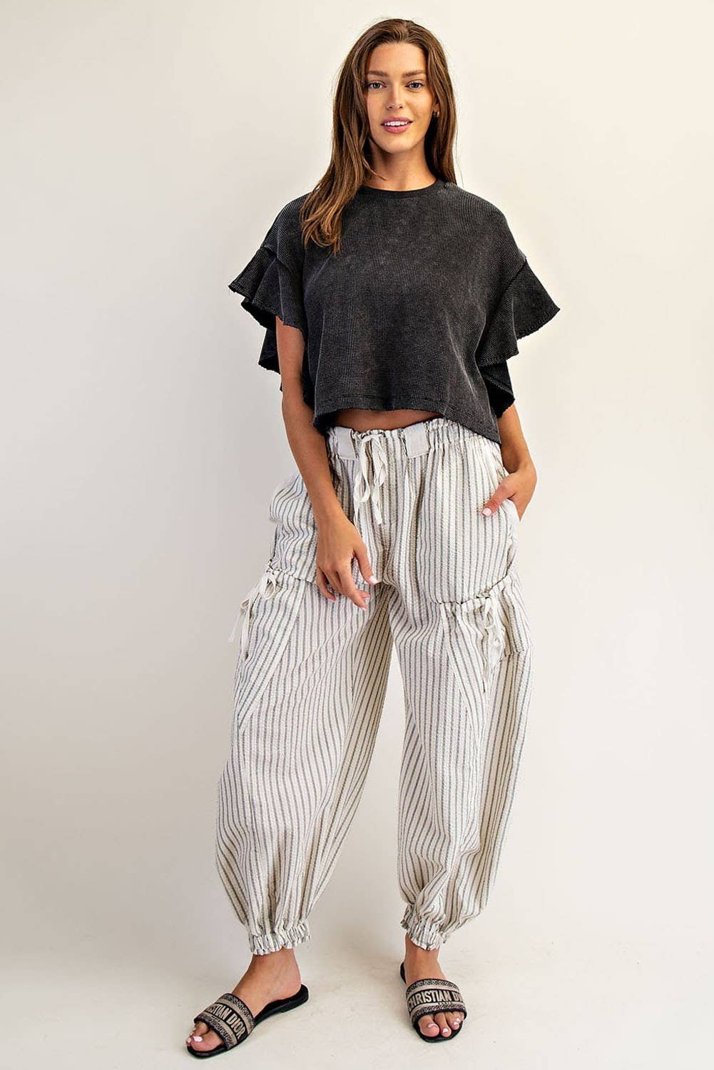 Peace Love Line – wholesale Knit top – Women's – PL8297 - WAFFLE KNIT TIERED FLUTTER SLEEVE CROP TOP3