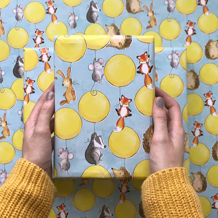 Alexia Claire Ltd - Wholesale Flat Wrap - Woodland Animals And Balloons wrapping paper Sheets