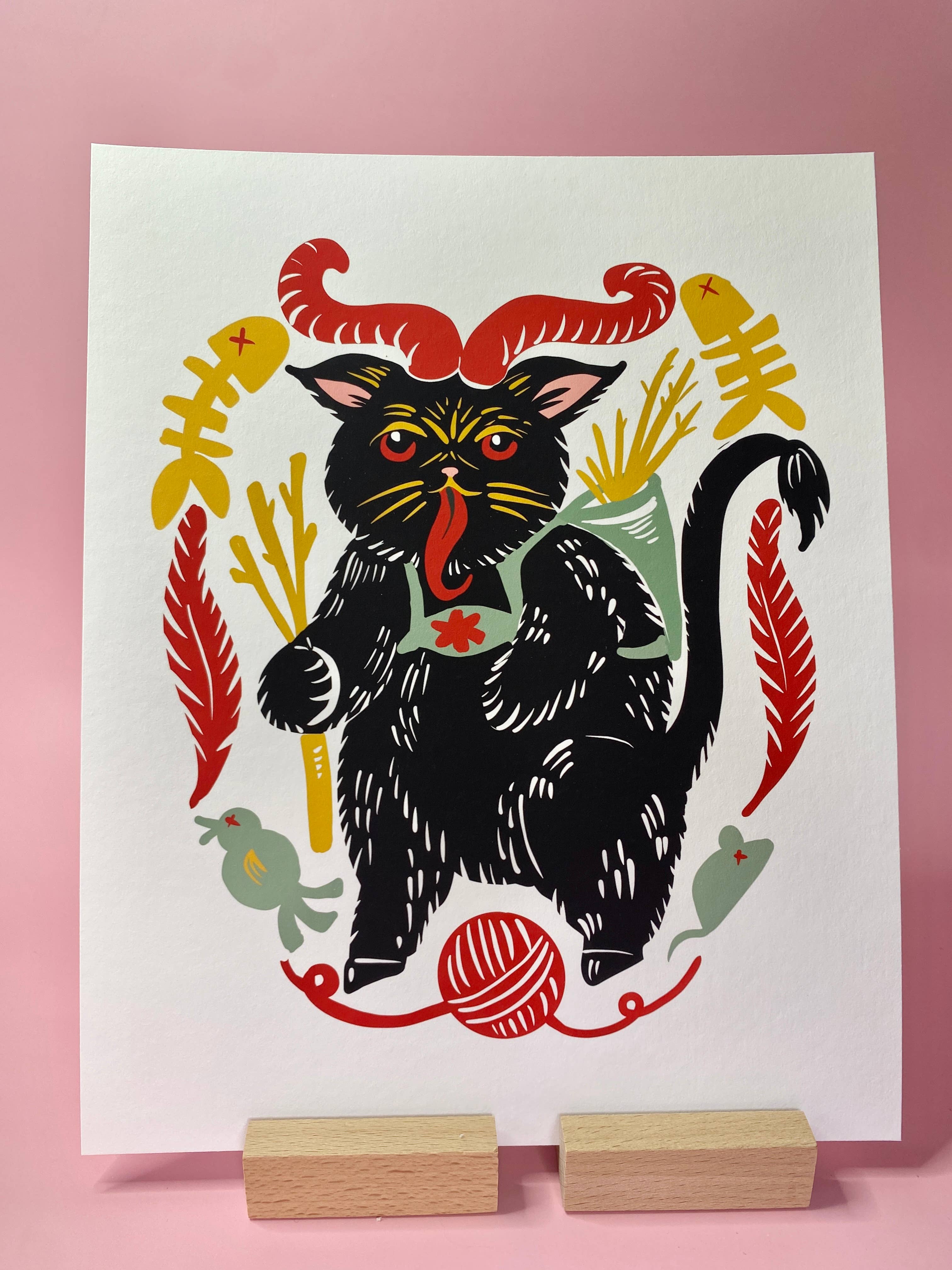 Melissa Pothier Art - Wholesale Art Print - Krampus Cat Art Print, Krampus Kitty, Cat Gift, Cat Art3