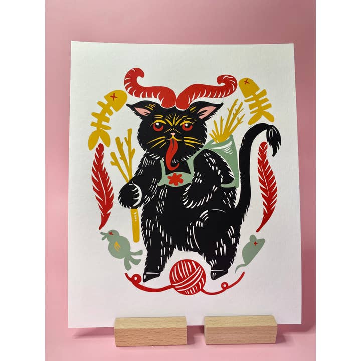 Melissa Pothier Art - Wholesale Art Print - Krampus Cat Art Print, Krampus Kitty, Cat Gift, Cat Art3