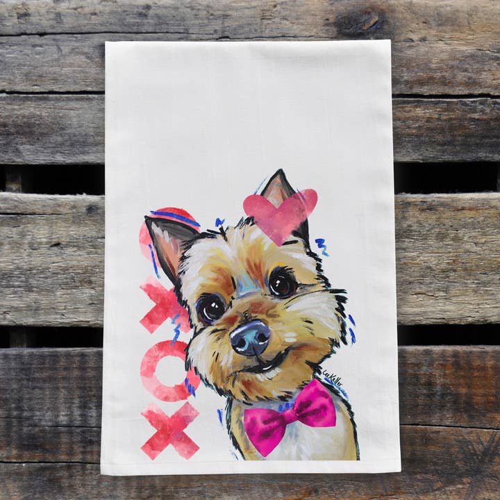 Serviette en farine pour chien, « Yorkie », pour la Saint-Valentin pour la vente par Hippie Hound Studios