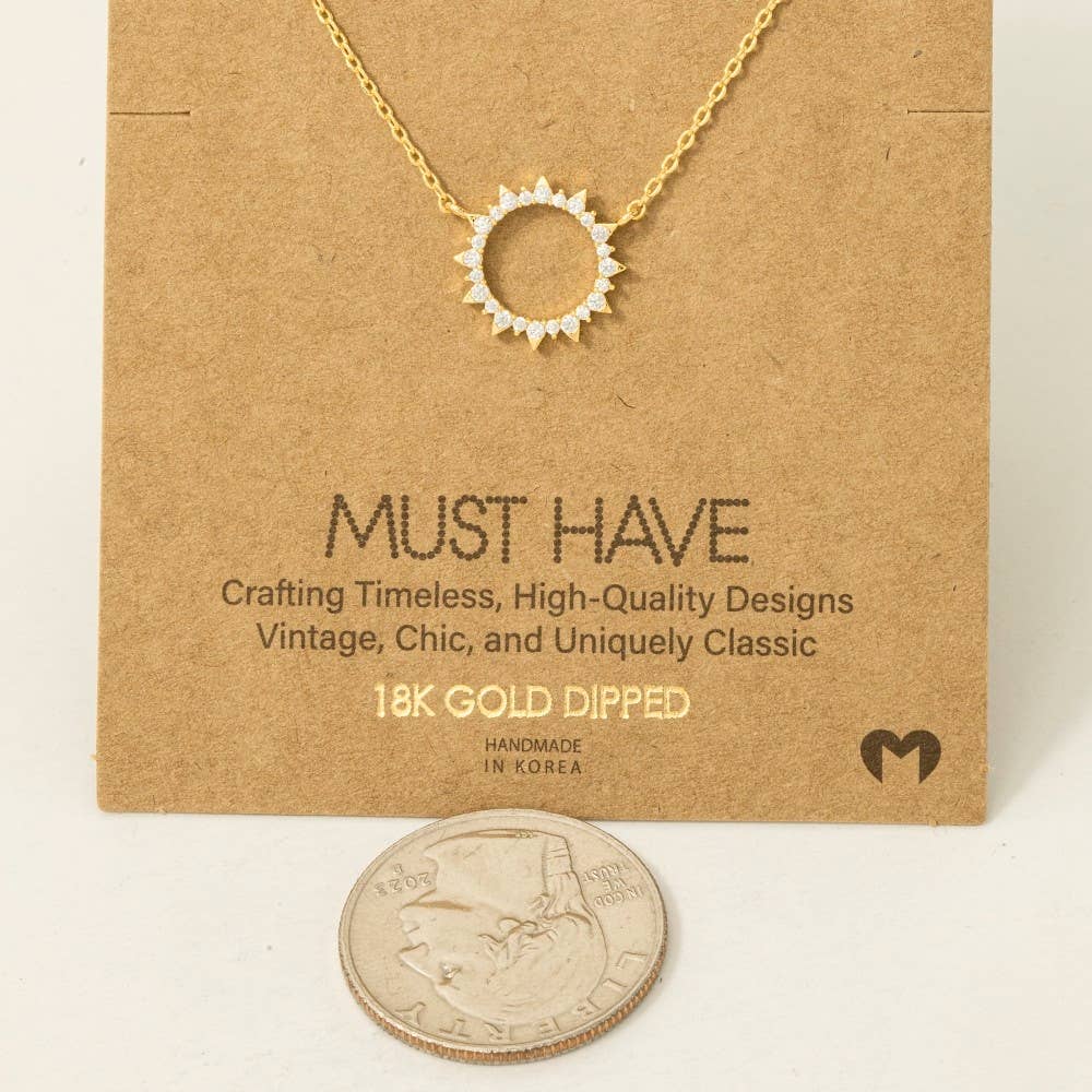 Fame Accessories - Vente Colliers à pendentif - Collier pendentif soleil cercle pavé doré2