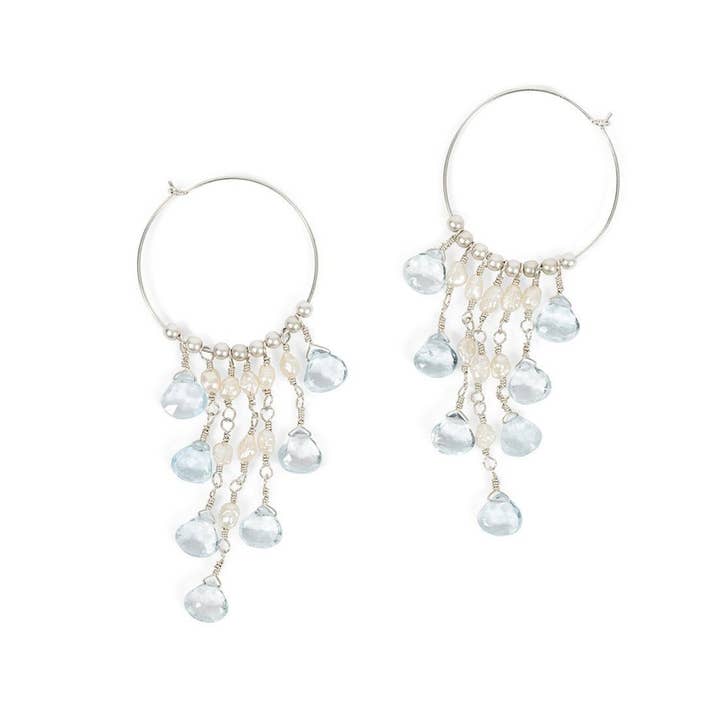 "Majorca" Chandelier Hoop Earrings With Petite Pearl & Topaz for wholesale by Devi & Co