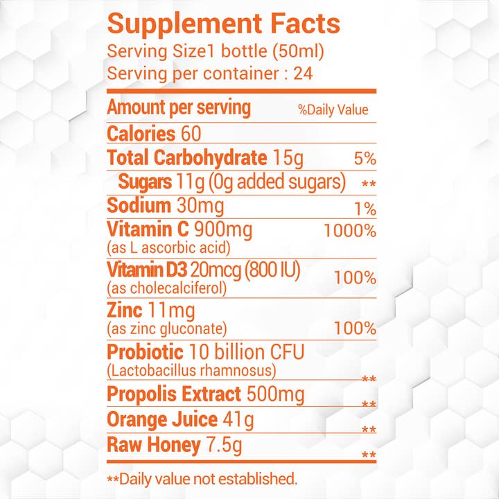 BEE&YOU - Wholesale Oral Supplement/Vitamin - Propolis Immune Shot - Probiotic, 50 ml x 12