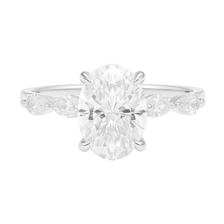 Anel de Noivado em Prata de Lei com Moissanite Oval de 2,0ct e Acentos Marquise por atacado de Atlanta Jewelers Supply