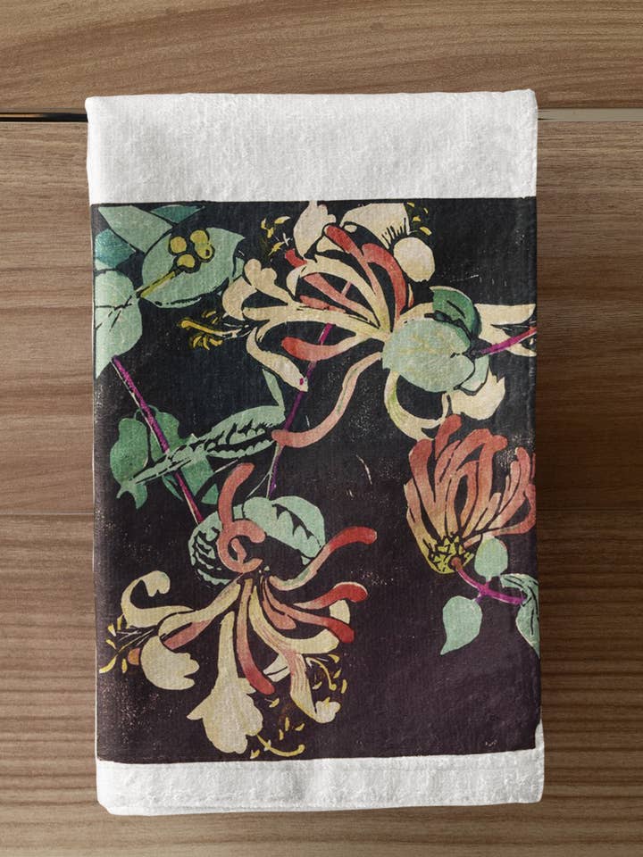 Honeysuckle Vine Flowers Organic Retro Kitchen Towel for wholesale by Acme. Baby Co. LLC
