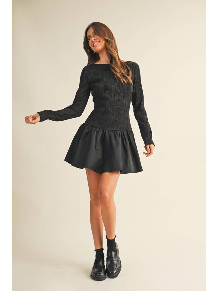 Mustard Seed - Wholesale Dress - Women's - BOAT NECK LONG SLEEVE FLARE DRESS16