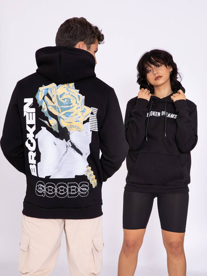 Unisex hoodie met gebroken print - Zwart voor wholesale door AARHON